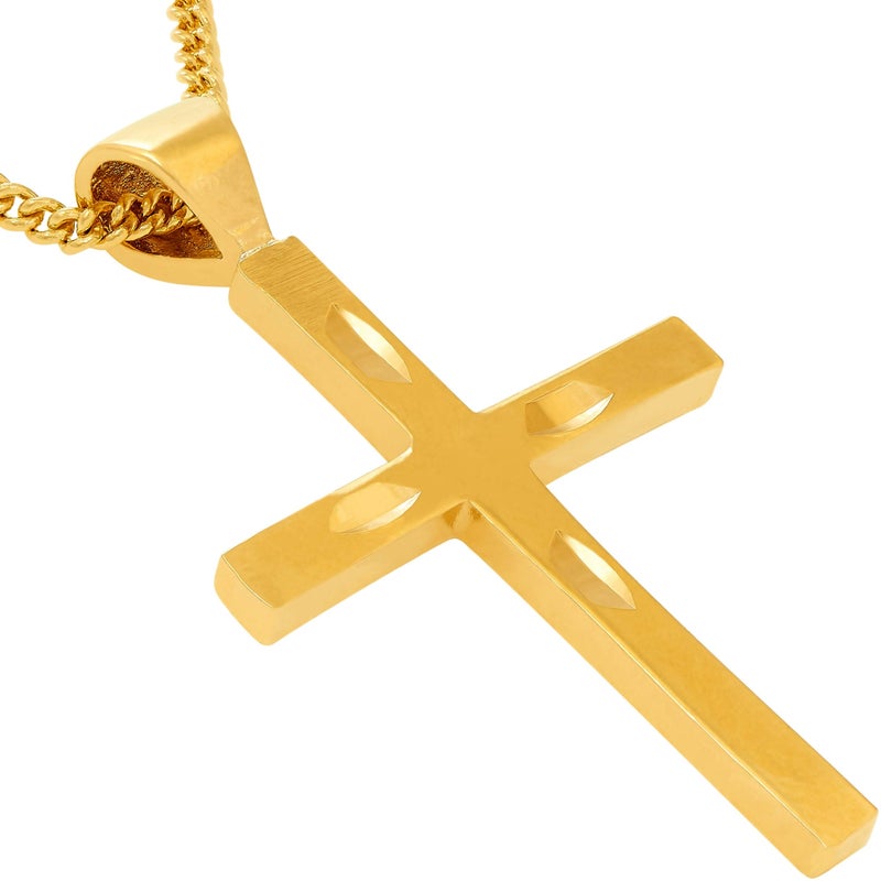 LIFETIME JEWELRY Four Diamond Cuts Cross Necklace 24k Gold Plated for Women Men - Image 1